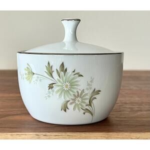 Vintage Noritake Soroya Sugar Bowl with Lid Green Flowers Floral Daisies 6853
